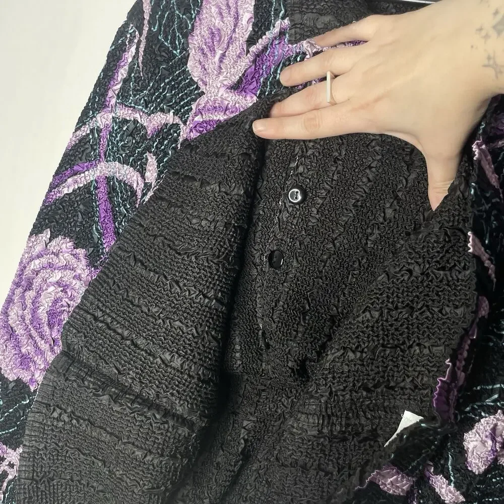 Crush Women Blouse 2X Floral Crinkle 80s‎ Long Sleeve Reversible Cyberpunk Rave